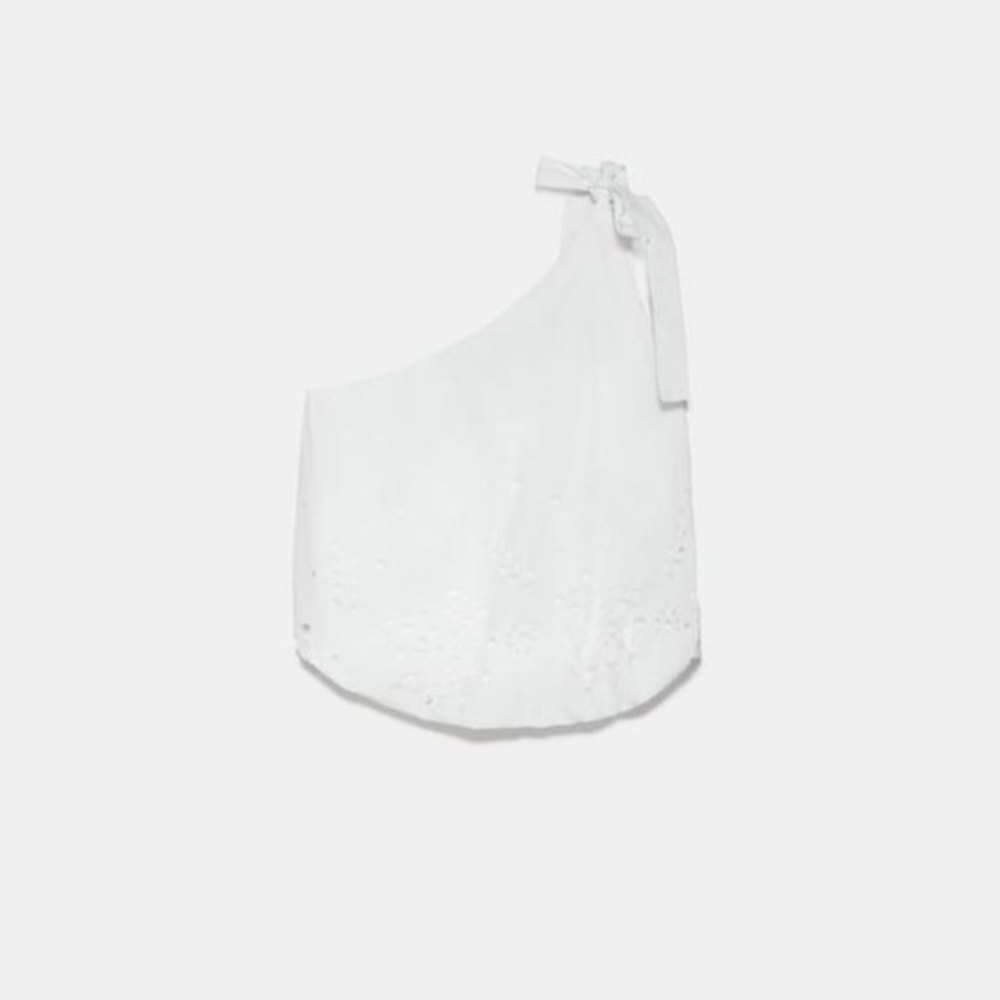 White Zara Eyelet Embroidered Cut-out One-shoulder Top (NWT)